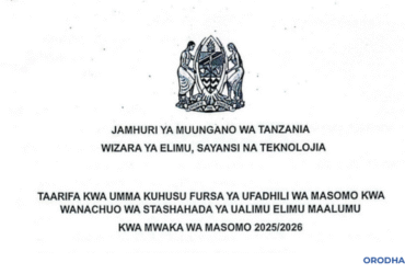 Ufadhili wa Masomo ngazi ya Stashahada ya Ualimu wa Elimu Maalumu 2025