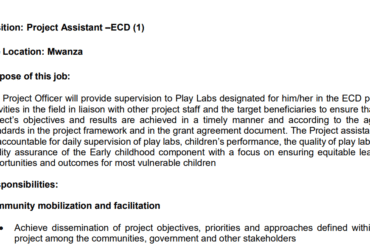 Msaidizi wa Mradi – ECD Brac Tanzania