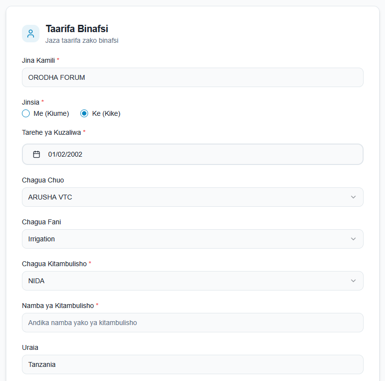 Sifa za Kujiunga Veta