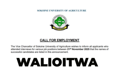 Walioitwa Kazini Chuo cha SUA 2026